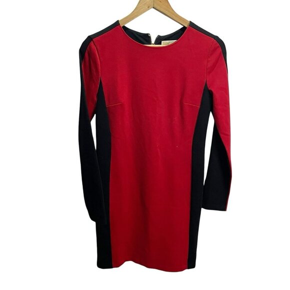 Michael Kors 2 Red Black Colorblock Sheath Dress Long Sleeve Career Stretch - Picture 1 of 4